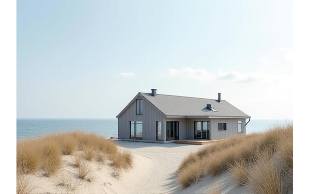 Moderne sommerhus ved Blåvand strand med havkig