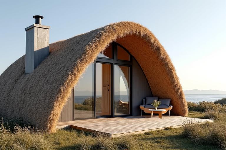 Moderne sommerhus med stråtag i Blåvand